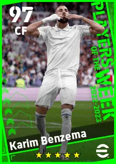Karim Benzema eFootball 2026 player card — 97 OVR CF