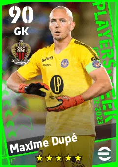 Maxime Dupe eFootball 2026 player card — 90 OVR GK