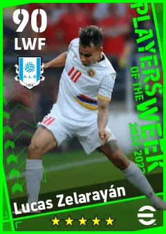 Lucas Zelarayan eFootball 2026 player card — 90 OVR LWF