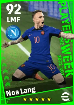 Noa Lang eFootball 2026 player card — 92 OVR LMF