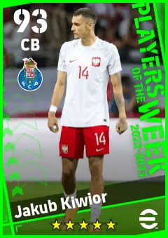 Jakub Kiwior eFootball 2026 player card — 93 OVR CB