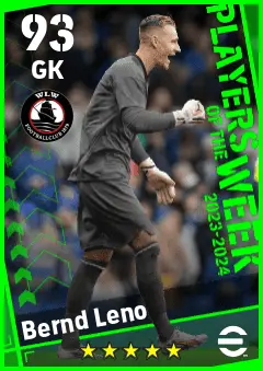 Bernd Leno eFootball 2026 player card — 93 OVR GK