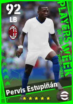 Pervis Estupinan eFootball 2026 player card — 92 OVR LB