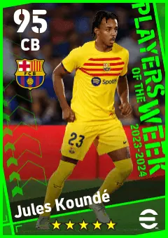 Jules Kounde eFootball 2026 player card — 95 OVR CB