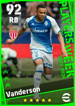 Vanderson eFootball 2026 player card — 92 OVR RB