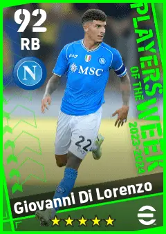 Giovanni Di Lorenzo eFootball 2026 player card — 92 OVR RB