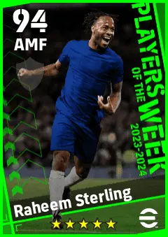 Raheem Sterling eFootball 2026 player card — 94 OVR AMF