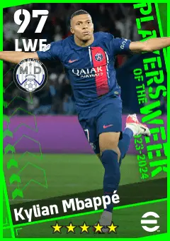 Kylian Mbappe eFootball 2026 player card — 97 OVR LWF