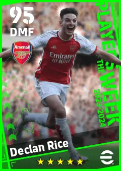 Declan Rice eFootball 2026 player card — 95 OVR DMF