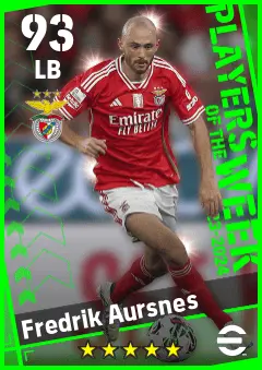 Fredrik Aursnes eFootball 2026 player card — 93 OVR LB