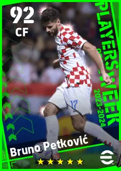 Bruno Petkovic eFootball 2026 player card — 92 OVR CF