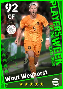 Wout Weghorst eFootball 2026 player card — 92 OVR CF