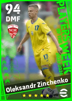 Oleksandr Zinchenko eFootball 2026 player card — 94 OVR DMF