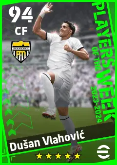 Dusan Vlahovic eFootball 2026 player card — 94 OVR CF