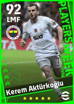 Kerem Akturkoglu eFootball 2026 player card — 92 OVR LMF