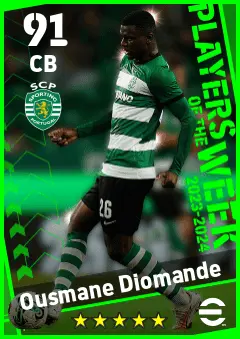 Ousmane Diomande eFootball 2026 player card — 91 OVR CB