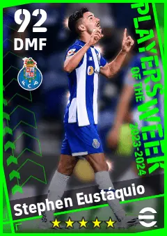 Stephen Eustaquio eFootball 2026 player card — 92 OVR DMF