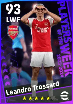 Leandro Trossard eFootball 2026 player card — 93 OVR LWF