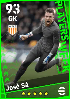 Jose Sa eFootball 2026 player card — 93 OVR GK