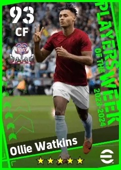 Ollie Watkins eFootball 2026 player card — 93 OVR CF