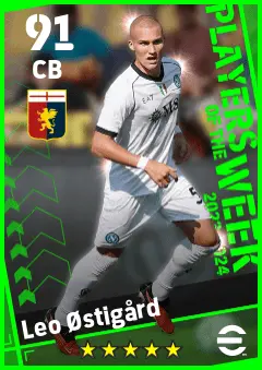 Leo Ostigard eFootball 2026 player card — 91 OVR CB