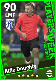 Alfie Doughty eFootball 2026 player card — 90 OVR LMF