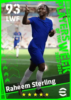 Raheem Sterling eFootball 2026 player card — 93 OVR LWF