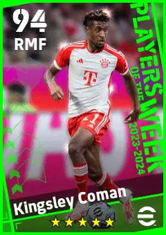 Kingsley Coman eFootball 2026 player card — 94 OVR RMF
