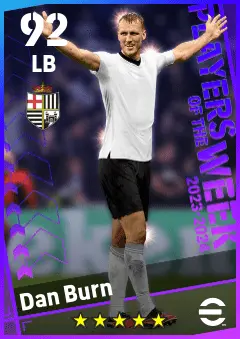 Dan Burn eFootball 2026 player card — 92 OVR LB