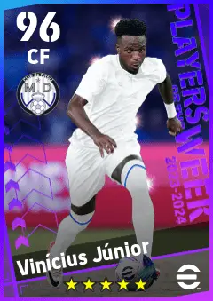 Vinicius Junior eFootball 2026 player card — 96 OVR CF