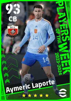 Aymeric Laporte eFootball 2026 player card — 93 OVR CB