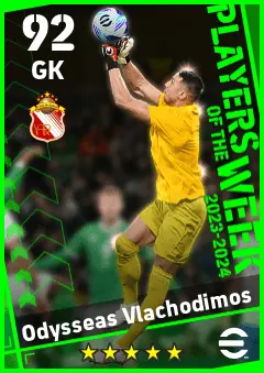 Odysseas Vlachodimos eFootball 2026 player card — 92 OVR GK
