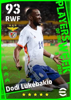 Dodi Lukebakio eFootball 2026 player card — 93 OVR RWF