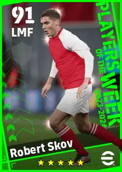Robert Skov eFootball 2026 player card — 91 OVR LMF