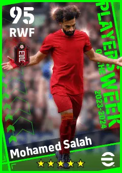 Mohamed Salah eFootball 2026 player card — 95 OVR RWF