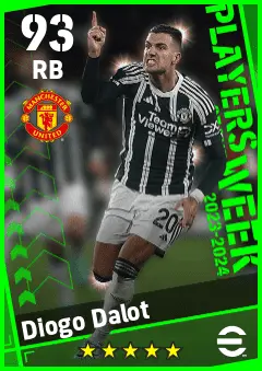 Diogo Dalot eFootball 2026 player card — 93 OVR RB