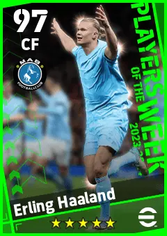 Erling Haaland eFootball 2026 player card — 97 OVR CF