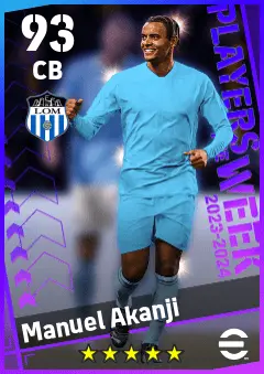 Manuel Akanji eFootball 2026 player card — 93 OVR CB