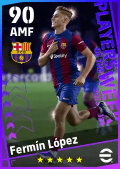 Fermin Lopez eFootball 2026 player card — 90 OVR AMF