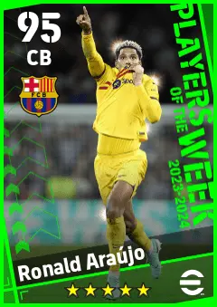 Ronald Araujo eFootball 2026 player card — 95 OVR CB