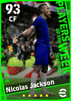Nicolas Jackson eFootball 2026 player card — 93 OVR CF