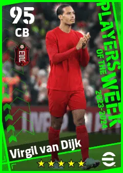 Virgil van Dijk eFootball 2026 player card — 95 OVR CB