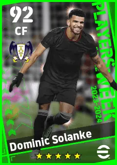 Dominic Solanke eFootball 2026 player card — 92 OVR CF