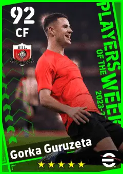 Gorka Guruzeta eFootball 2026 player card — 92 OVR CF