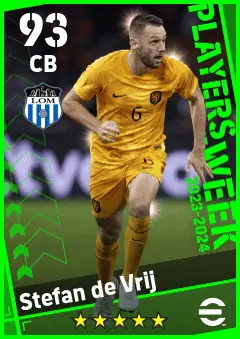 Stefan de Vrij eFootball 2026 player card — 93 OVR CB