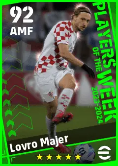 Lovro Majer eFootball 2026 player card — 92 OVR AMF