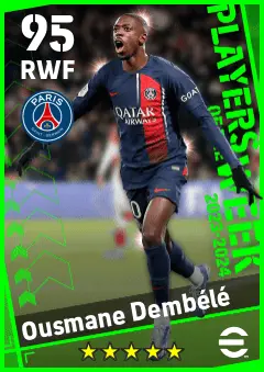 Ousmane Dembele eFootball 2026 player card — 95 OVR RWF