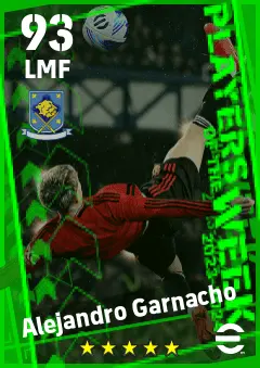 Alejandro Garnacho eFootball 2026 player card — 93 OVR LMF