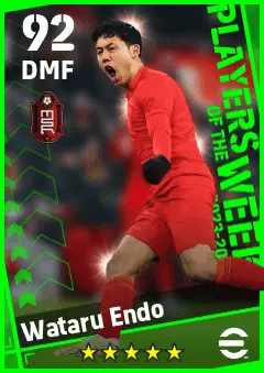 Wataru Endo eFootball 2026 player card — 92 OVR DMF