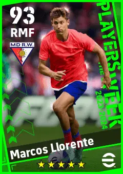 Marcos Llorente eFootball 2026 player card — 93 OVR RMF